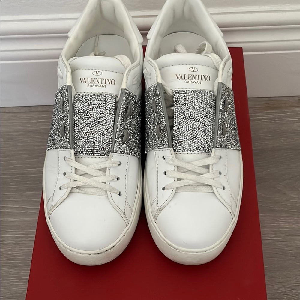 Valentino Garavani Women's White and Silver Sneakers